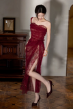Red Tulle and Lace One Shoulder Party Dress, A Line Wedding Party Dress HZ0509