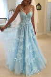 A-line V-neck Tulle Floor Length Wedding Dresses With Lace Appliques HZ0509
