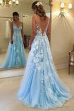 A-line V-neck Tulle Floor Length Wedding Dresses With Lace Appliques HZ0509