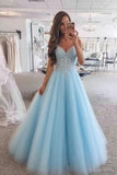 A-Line Spaghetti Straps Long Tulle Wedding Dress with Appliques HZ0509