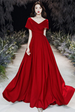 Red A Line Simple Long Party Dress, Wedding Party Dress HZ0509
