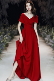 Red A Line Simple Long Party Dress, Wedding Party Dress HZ0509