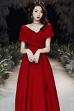 Red A Line Simple Long Party Dress, Wedding Party Dress HZ0509