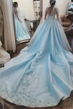 Satin Sheer Jewel Neckline Long Sleeves Wedding Dresses With Lace Appliques HZ0509