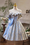 Floral Pattern Short Prom Dress, A Line Off the Shoulder Party Dress HZ0509