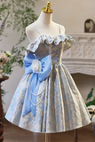 Floral Pattern Short Prom Dress, A Line Off the Shoulder Party Dress HZ0509