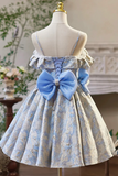Floral Pattern Short Prom Dress, A Line Off the Shoulder Party Dress HZ0509