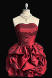 Red Strapless Taffeta Scoop Short Homecoming Dress, Short Party Dress HZ0509