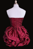 Red Strapless Taffeta Scoop Short Homecoming Dress, Short Party Dress HZ0509