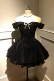 Velvet Short Party Dress Homecoming Dress, Off Shoulder Prom Dress HZ0509