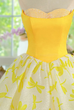 Line Short Yellow Prom Dresses, Floral Formal Homecoming Dresses HZ0509