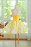 Line Short Yellow Prom Dresses, Floral Formal Homecoming Dresses HZ0509