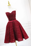 Line Sweetheart Neck Short Burgundy Prom Dress, Cute Homecoming Dress HZ0509