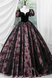 Tulle and Satin Short Sleeves Sweetheart Party Dress, Long Sweet 16 Dress HZ0509