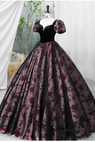 Tulle and Satin Short Sleeves Sweetheart Party Dress, Long Sweet 16 Dress HZ0509
