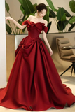 Red Satin Sweetheart Off Shoulder Party Dress with Bow, Prom Dress HZ0509