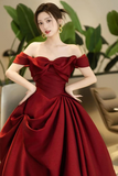 Red Satin Sweetheart Off Shoulder Party Dress with Bow, Prom Dress HZ0509