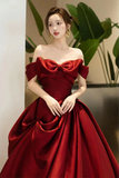 Red Satin Sweetheart Off Shoulder Party Dress with Bow, Prom Dress HZ0509