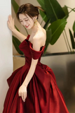 Red Satin Sweetheart Off Shoulder Party Dress with Bow, Prom Dress HZ0509