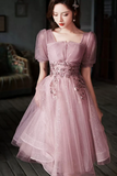 Short Sleeves Tulle with Lace Homecoming Dress, Short Prom Dress HZ0509