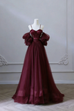 Red Satin and Tulle Vintage Style Prom Dress, Sweetheart Long Party Dress HZ0509