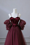 Red Satin and Tulle Vintage Style Prom Dress, Sweetheart Long Party Dress HZ0509