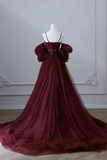 Red Satin and Tulle Vintage Style Prom Dress, Sweetheart Long Party Dress HZ0509