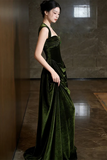 Emerald Green Velvet Evening Gown, Sleeveless Ruched Prom Party Dress HZ0509