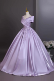 Lilac Satin Prom Dress Off The Shoulder Ball Gown HZ0509