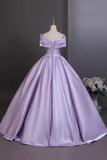 Lilac Satin Prom Dress Off The Shoulder Ball Gown HZ0509