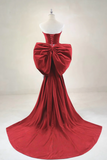 Velvet Sequin Sweep Train Burgundy Prom Dress with Bow HZ0509
