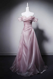 Line Sweetheart Neck Off Shoulder Pink Long Prom Dress with Beads HZ0509