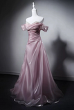Line Sweetheart Neck Off Shoulder Pink Long Prom Dress with Beads HZ0509