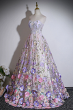 Floral Applique Strapless Ball Gown, Lilac Pink Prom Formal Events HZ0509