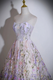 Floral Applique Strapless Ball Gown, Lilac Pink Prom Formal Events HZ0509
