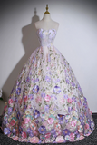 Floral Applique Strapless Ball Gown, Lilac Pink Prom Formal Events HZ0509