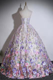Floral Applique Strapless Ball Gown, Lilac Pink Prom Formal Events HZ0509