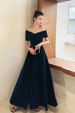 Velvet Long Prom Dress, A Line Off the Shoulder Party Dress HZ0509
