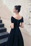 Velvet Long Prom Dress, A Line Off the Shoulder Party Dress HZ0509