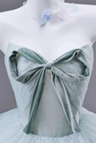 Mint Green Floral Tulle Prom Dress with Tiered Skirt HZ0509
