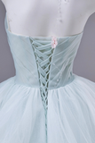 Mint Green Floral Tulle Prom Dress with Tiered Skirt HZ0509