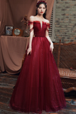 Tulle Long A Line Beaded Prom Dress, Off the Shoulder Evening Party Dress HZ0509