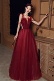 Tulle Long A Line Beaded Prom Dress, Off the Shoulder Evening Party Dress HZ0509