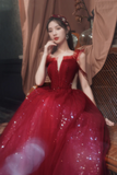 Tulle Long A Line Beaded Prom Dress, Off the Shoulder Evening Party Dress HZ0509