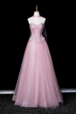 Pink Tulle Ball Gown, A Line Sweetheart Neck Party Dress with Beaded Bodice HZ0509
