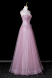 Pink Tulle Ball Gown, A Line Sweetheart Neck Party Dress with Beaded Bodice HZ0509