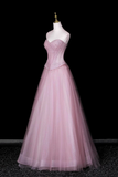 Pink Tulle Ball Gown, A Line Sweetheart Neck Party Dress with Beaded Bodice HZ0509
