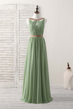Green Chiffon Long Prom Dress, Green Bridesmaid Dress HZ0509