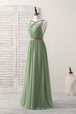 Green Chiffon Long Prom Dress, Green Bridesmaid Dress HZ0509