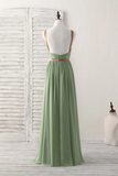 Green Chiffon Long Prom Dress, Green Bridesmaid Dress HZ0509